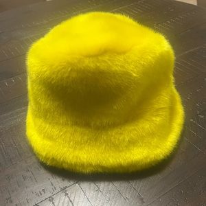 Yellow Faux Fur Bucket Hat